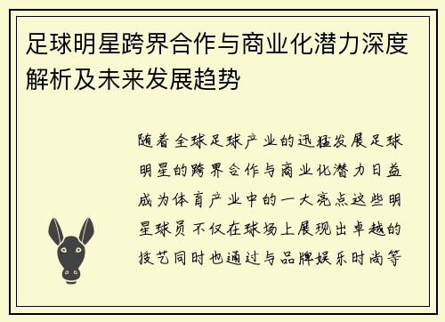足球明星跨界合作与商业化潜力深度解析及未来发展趋势