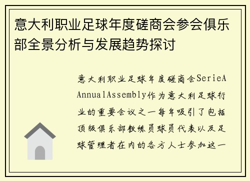 意大利职业足球年度磋商会参会俱乐部全景分析与发展趋势探讨