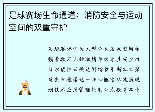 足球赛场生命通道：消防安全与运动空间的双重守护