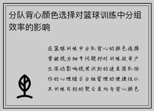 分队背心颜色选择对篮球训练中分组效率的影响
